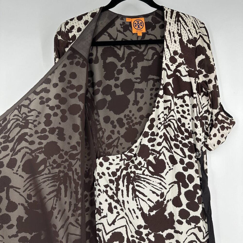 Tory‎ Burch Animal Print Silk Wrap Dress Brown/White Size 2 - Picture 8 of 11